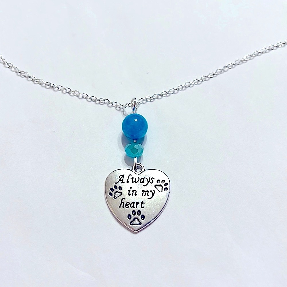 Clearance Memorial dog cat paw Always in my heart 925 sterling silver necklace